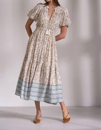 Elan Whimsy Print Elastic Waist Maxi Dress In Blue