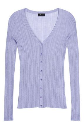 Theory Novel Pointelle Rib Wool Blend Cardigan in Lavender Glow at Nordstrom, Size Medium