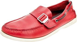 Ferragamo Red Leather Slip On Loafers