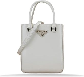 Prada Schoudertas van geborsteld leer - Dames - Handtassen - Wit - ONE Size - Leer - Tassen
