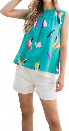 THML Clothing Tate Sleeveless Abstract Print Top In Teal