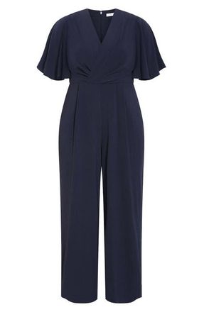 City Chic Braelynn Short Sleeve Jumpsuit in Navy at Nordstrom, Size Xxxs