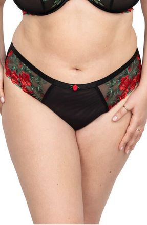 Curvy Couture Floral Embroidered Strappy Back Briefs in Rose Garden Embroide at Nordstrom, Size Xx-Large