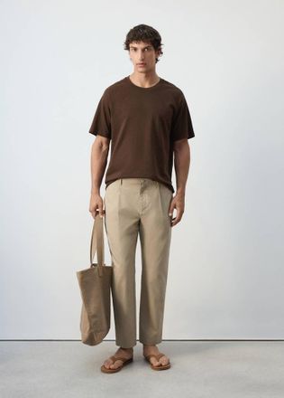Mango Pantaloni regular fit in misto cotone lyocell beige - Uomo - 44 - MANGO MAN