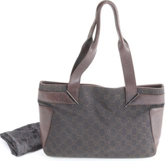 Gucci Gg Canvas Brown Gg Canvas Leather Tote Bag (Pre-Owned)