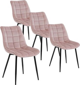 Woltu Woltu Juego De 4 Sillas De Comedor, Silla De Cocina, Asiento Acolchado De Terciopelo Grueso, Patas De Metal, Color Rosa