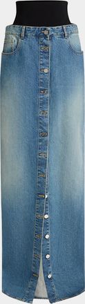 Alaia Knit Waistband Pillar Long Denim Skirt