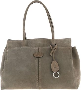 Tod's Tassen, Dames, Grijs, ONE Size, Leer, Medium Suede Shopping Bag