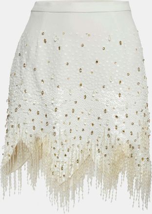 Elisabetta Franchi White Crepe Embellished Mini Skirt