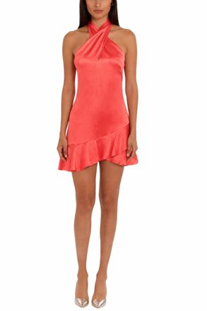 Amanda Uprichard Pollie Dress Silk Halter Mini Dress In Coral