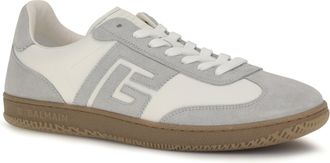 Balmain Mens Swan Sneakers Suede And Smooth Leather Gris Clair-Blanc Clair/blanc