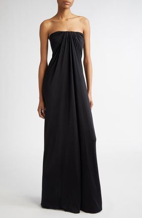 Ferragamo Strapless Draped Jersey Gown in Nero at Nordstrom, Size 12 Us
