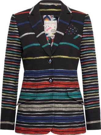 Maison Common Striped Blazer With Printed Lining Degrade stripes - Design in Black Multicolour at Nordstrom, Size 32