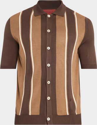 Isaia Men & apos;s Mulberry Silk Striped Polo Sweater