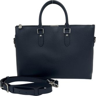 Louis Vuitton Navy Leather Briefcase Shoulder Bag (Pre-Owned)