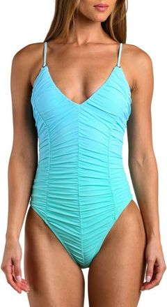 Sunshine 79 Ombr&eacute; Illusions Ruched One-Piece Swimsuit in Seafoam at Nordstrom, Size 14