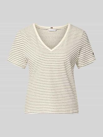 Tommy Hilfiger Regular Fit T-Shirt aus Baumwoll-Leinen-Mix in Sand, Gr&ouml;&szlig;e XL