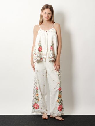 Farm Rio Womens Wide-Leg Linen-Blend Trousers White