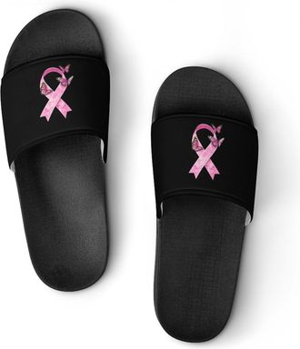 Generic Breast C-ancer Ribbon with Butterfly Shower Shoes Slipper for Women Men Beach Slippers Quick Drying Non Slip Open-Toe Sandals