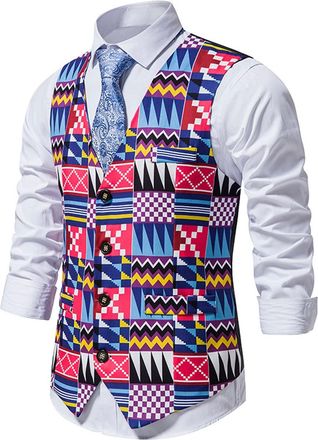 Generic Mens Colourful Printed Waistcoat, Vibrant Stylish Vest for Casual Wear, Fashionable Slim Fit Design, Durable & Comfortable for Daily Use, Ideal for Su