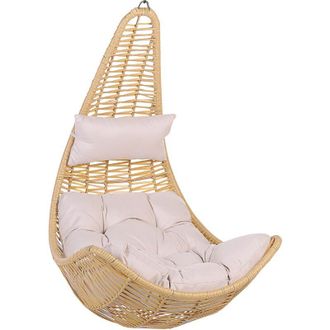 Beliani Beliani - Silla Colgante De Rat&aacute;n Sint&eacute;tico Color Natural Columpio En Forma De Huevo Estilo R&uacute;stico Boho Atri Ii
