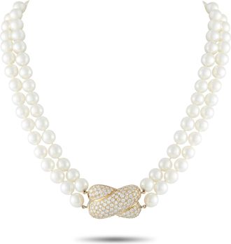 Luxury Bazaar 18K Yellow Gold 9.0ct Diamond and Pearl Necklace MF16-012326