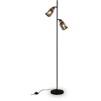 Briloner Lampada da terra, con legno, vetro fumé, 2xE27/max.10