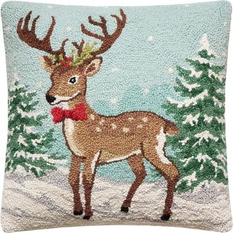 Peking Handicraft Hand-Hooked Snowing Reindeer Hook Pillow