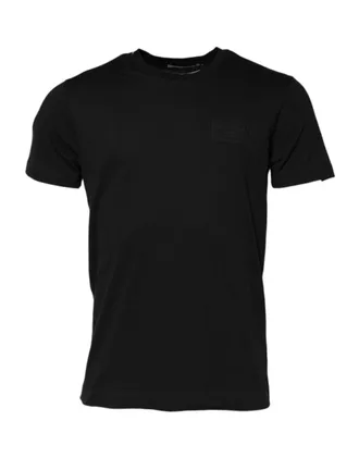 Dolce & Gabbana Mens Black Logo Plaque Cotton Crew Neck T-Shirt