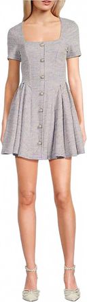 Emerald Sundae Printed Boucle Square Neck Short Sleeve Dress In Lavander