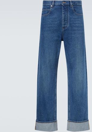 Bottega Veneta Leather-trimmed wide-leg jeans