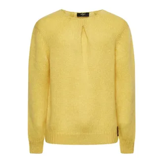 Fendi Round-neck Knitwear, male, Yellow, Size: M Yellow Mohair Blend Sweater with Pleats