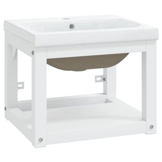 Berkfield Home Bathroom Washbasin Frame with Built-in Basin White Iron