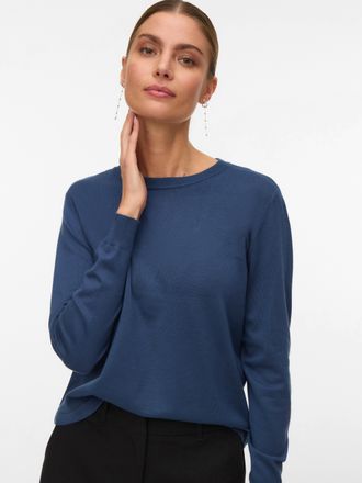 Vero Moda Strickpullover VERO MODA VMSILJE LS O-NECK PULLOVER NOOS, Damen, Gr. XL, schwarz denim, Strick, Obermaterial: 77% Viskose, 23% Polyester, unifarben, r
