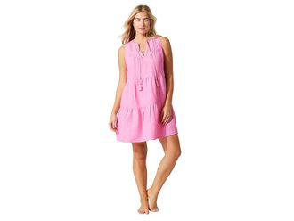Tommy Bahama St.Lucia Sleeveless Tier Dress Womens Dress Preppy Pink : LG, Linen/Viscose
