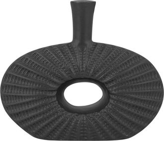 Beliani Jarr&oacute;n Decorativo De Mesa De Gres Negro 24 Cm Ovalado Glam Arwad