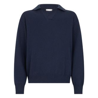 Roberto Collina V-neck Knitwear, male, Blue, Size: XL Polo neck sweater