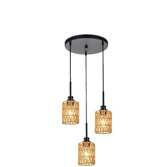 OEM L&aacute;mpara Colgante, Estilo Bohemio, Dise&ntilde;o De Mimbre, 3 Luces, Bombilla No Incluida