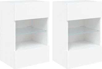 vidaXL Armarios de pared con luces LED para TV 2 uds blanco 40x30x60,5 cm vidaXL