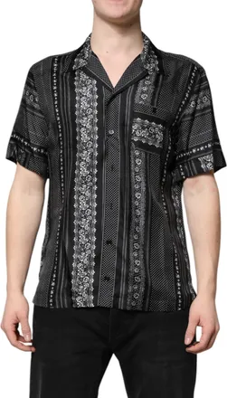 Dolce & Gabbana Mens Black Silk Floral Print Short Sleeves Shirt