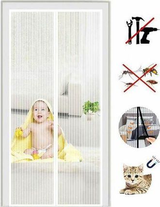 OEM Mosquitera Magn&eacute;tica Para Puerta, Cortina Antimosquitos, Cierre Autom&aacute;tico, Kit De Instalaci&oacute;n, Tira Adhesiva, 120x220 Cm, Blanca