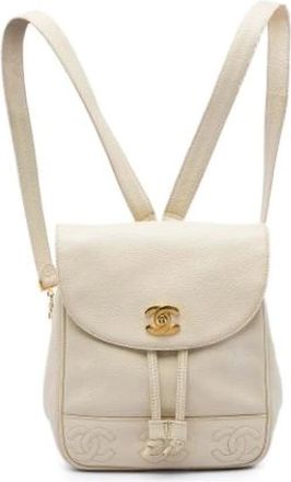 Chanel Pre-owned Vintage Backpack - Dames - Vintage Rugzakken - Wit - ONE Size - Leer - Vintage
