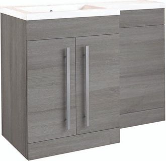 Clifton Silver OakRight Hand 2 Door Combo Unit with L Shape Basin 1.1m Wide