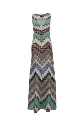 Missoni Multicolor Deep V-Neck Maxi Dress in Viscose Lam&eacute;