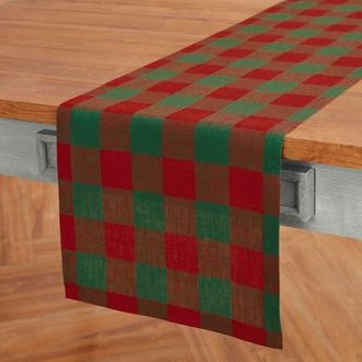 Solino Home Linen Table Runner for Dining Table, Holiday and Everyday Table Decor - Buffalo Check in Red And Green at Nordstrom, Size Xx-Small