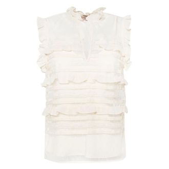 Twinset Sleeveless Tops, female, Beige, S, Plumetis Tulle and Lace Top