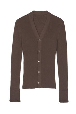 Cecilie Bahnsen Ribbed Merino Wool Cardigan With Decorative Flower Buttons