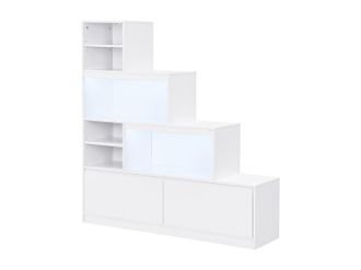 Vente-Unique Mueble zapatero de 2 puertas y 6 compartimentos con luces LED en MDF - Blanco - LOVILA