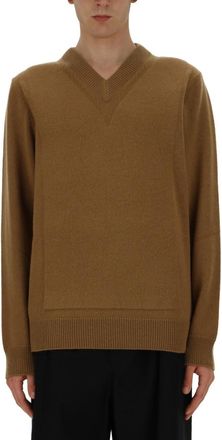 Jil Sander Brown V Neck Sweaters