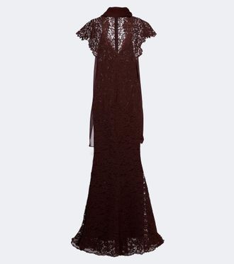 De La Vali Solina scarf-detail cotton-blend lace gown
